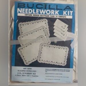 Vintage Bucilla Needlework Kit-8pc Luncheon Set-Scalloped Mats/Napkins Kit 1473